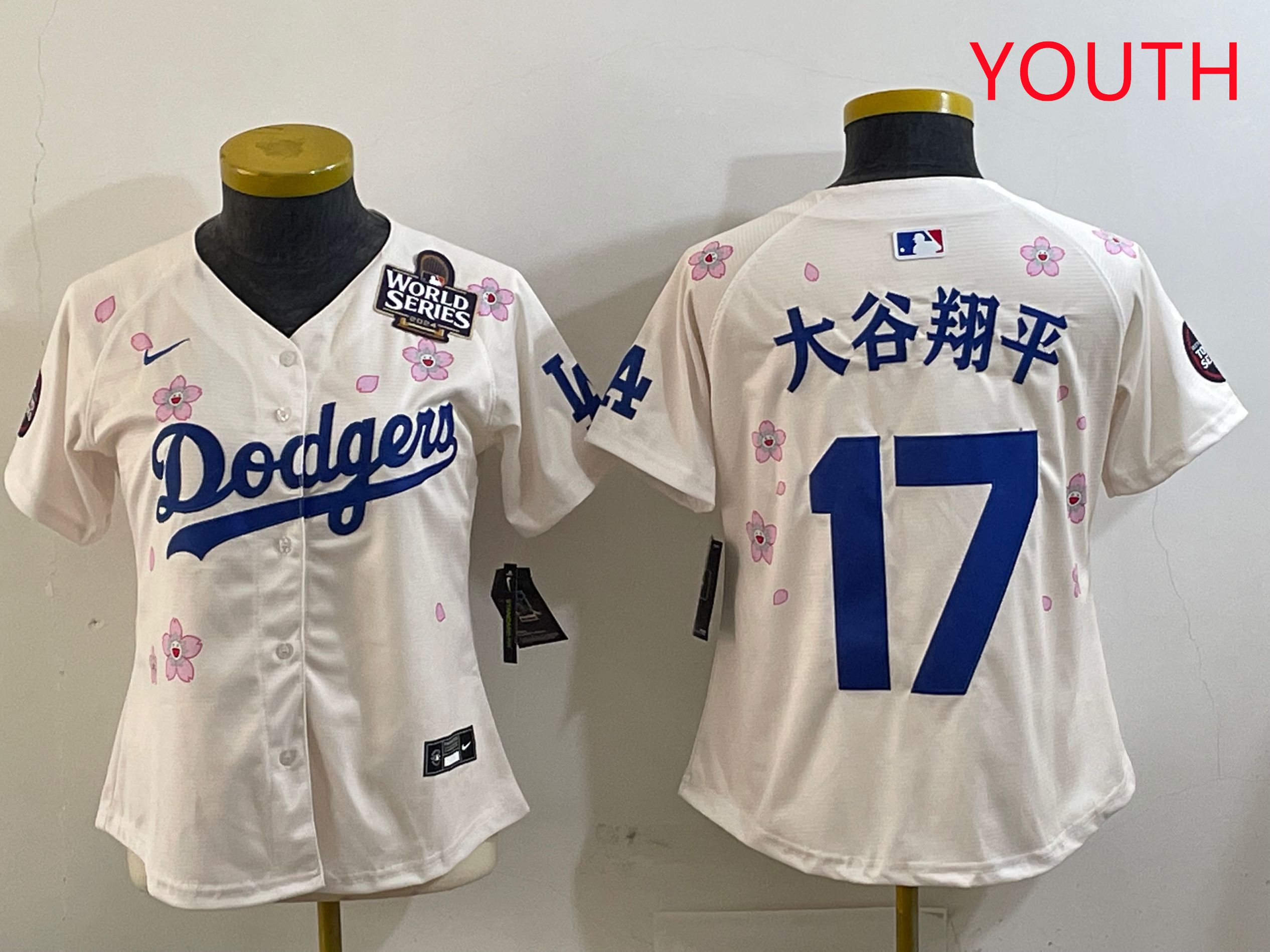 Youth Los Angeles Dodgers #17 Ohtani Cream Sakura Edition 2025 Nike MLB Jersey style 17->youth mlb jersey->Youth Jersey